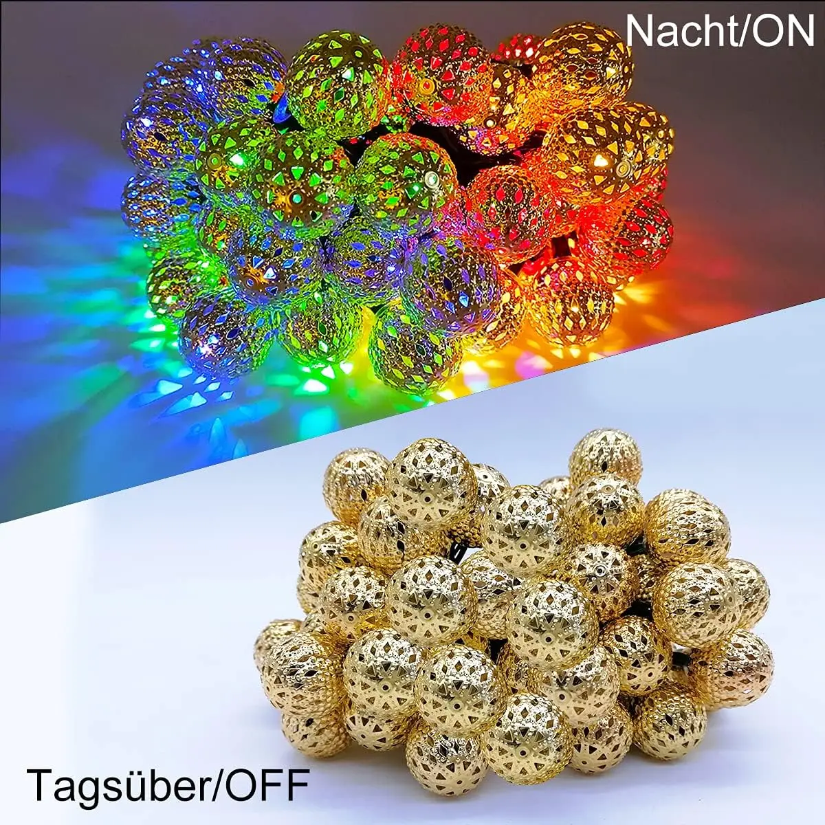 1pc Moroccan Ball Solar String Lights 20/30 LED Outdoor String Lights For Bedroom Garden Wedding Holiday Party Festival Decor