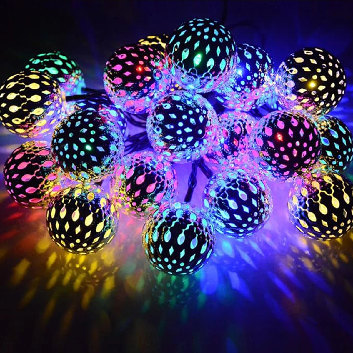 1pc Moroccan Ball Solar String Lights 20/30 LED Outdoor String Lights For Bedroom Garden Wedding Holiday Party Festival Decor