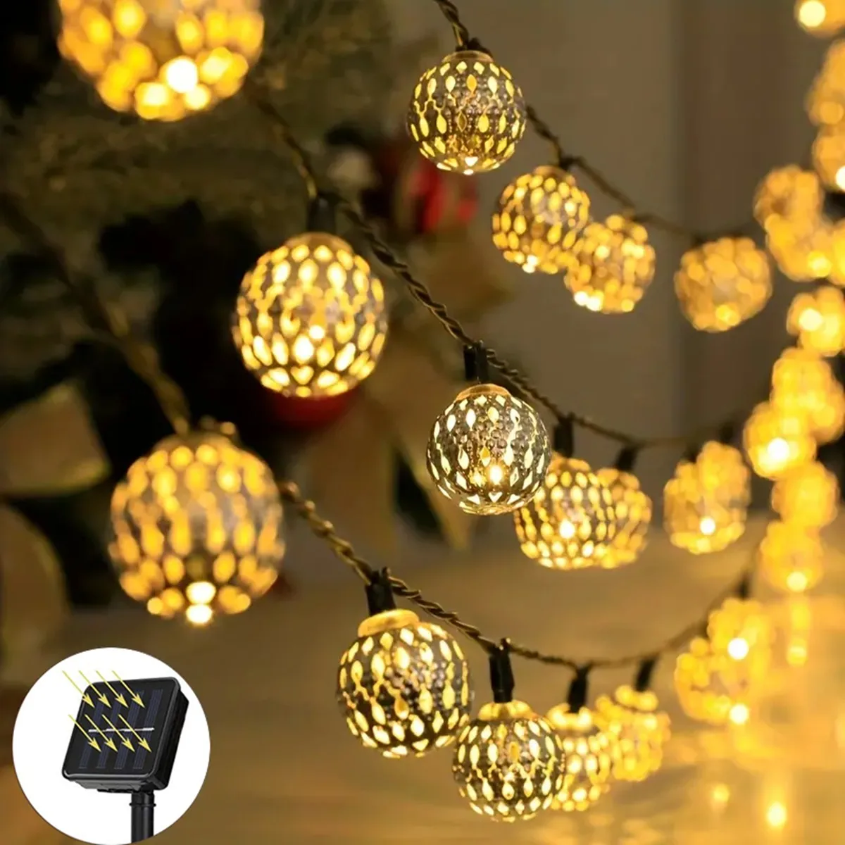 1pc Moroccan Ball Solar String Lights 20/30 LED Outdoor String Lights For Bedroom Garden Wedding Holiday Party Festival Decor