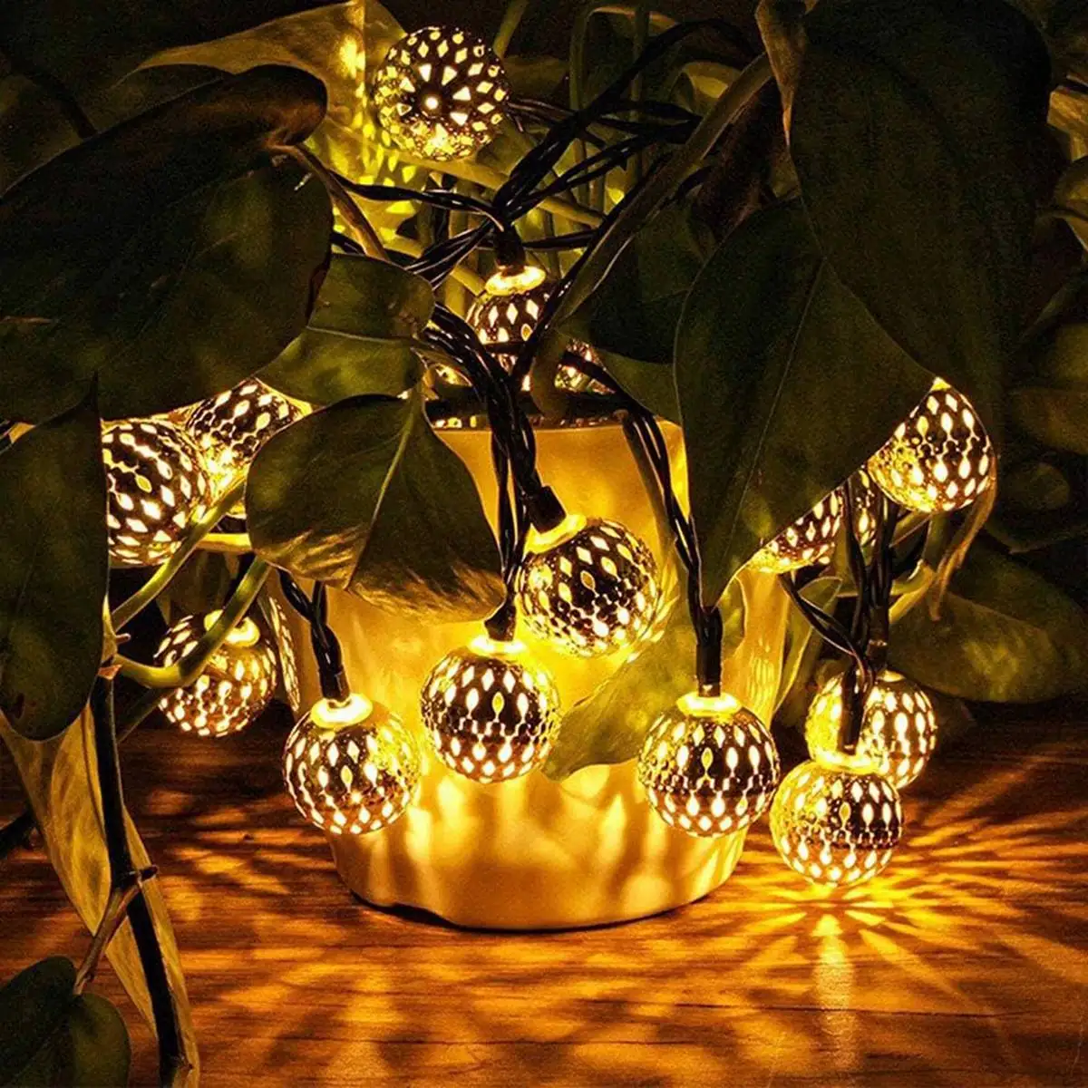 1pc Moroccan Ball Solar String Lights 20/30 LED Outdoor String Lights For Bedroom Garden Wedding Holiday Party Festival Decor