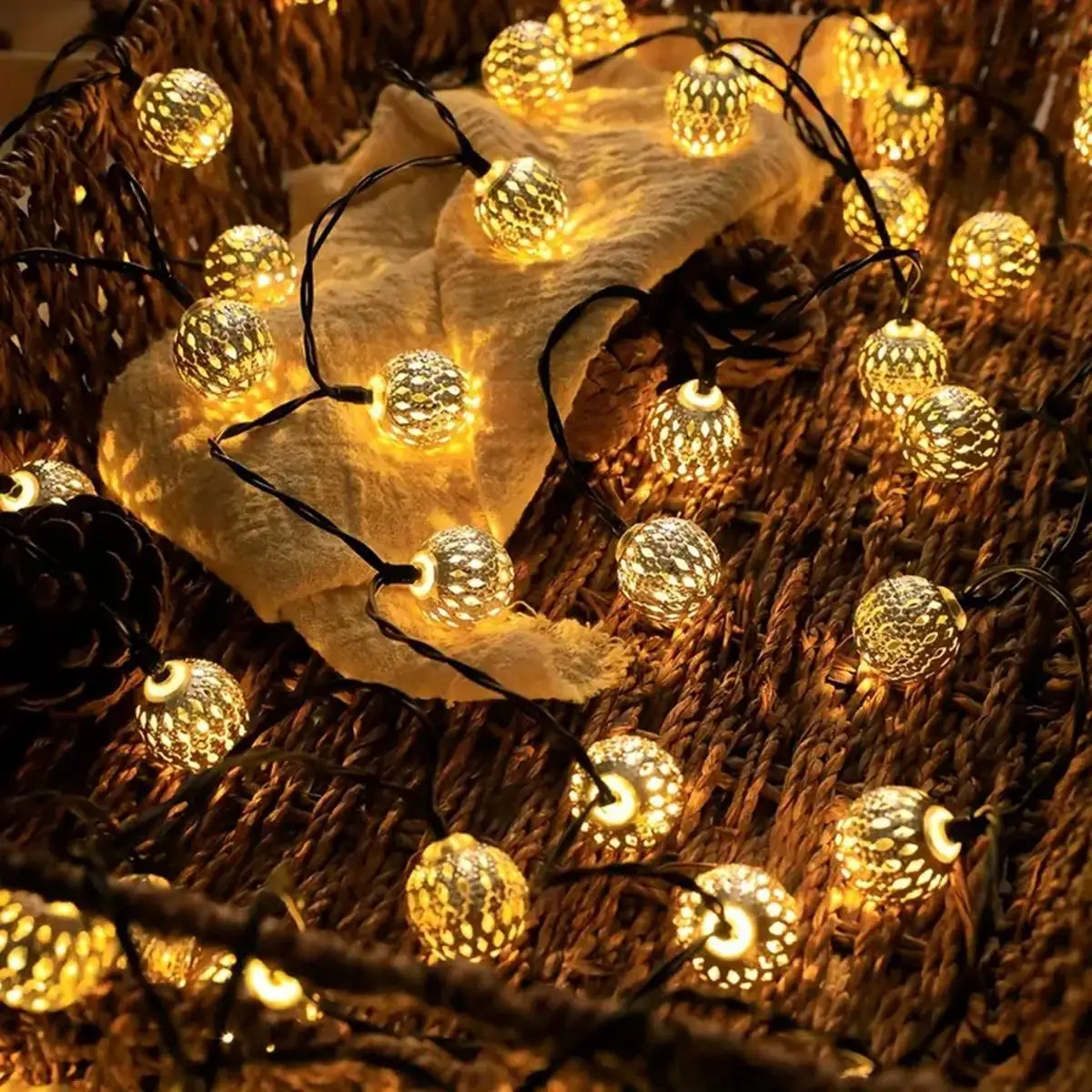 1pc Moroccan Ball Solar String Lights 20/30 LED Outdoor String Lights For Bedroom Garden Wedding Holiday Party Festival Decor