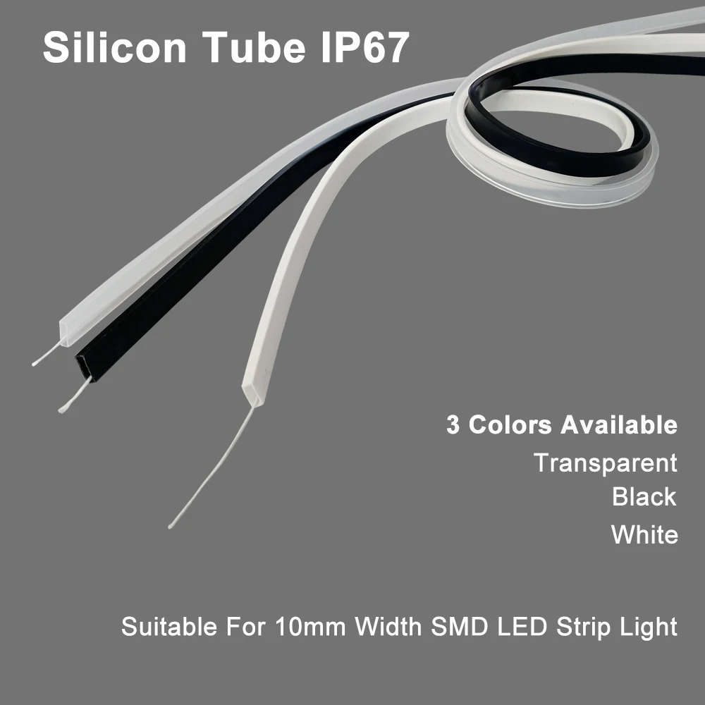 1-5m Black White Transparent Silicon Tube IP67 Waterproof For 10mm PCB Width SMD 5050 3528 WS2811 WS2812B Led Strip Light