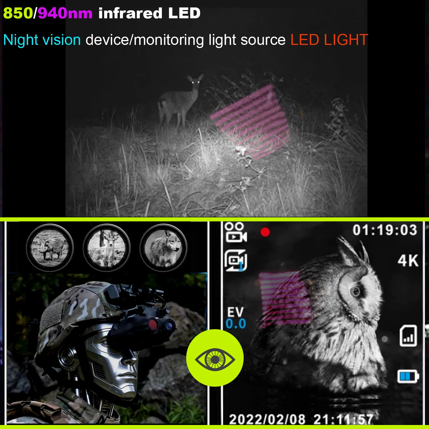 Infrared Complement 7W VCSEL 850nm/940nm Zoom Infrared Flashlight with Mute Adjustable Power 810nm IR Light