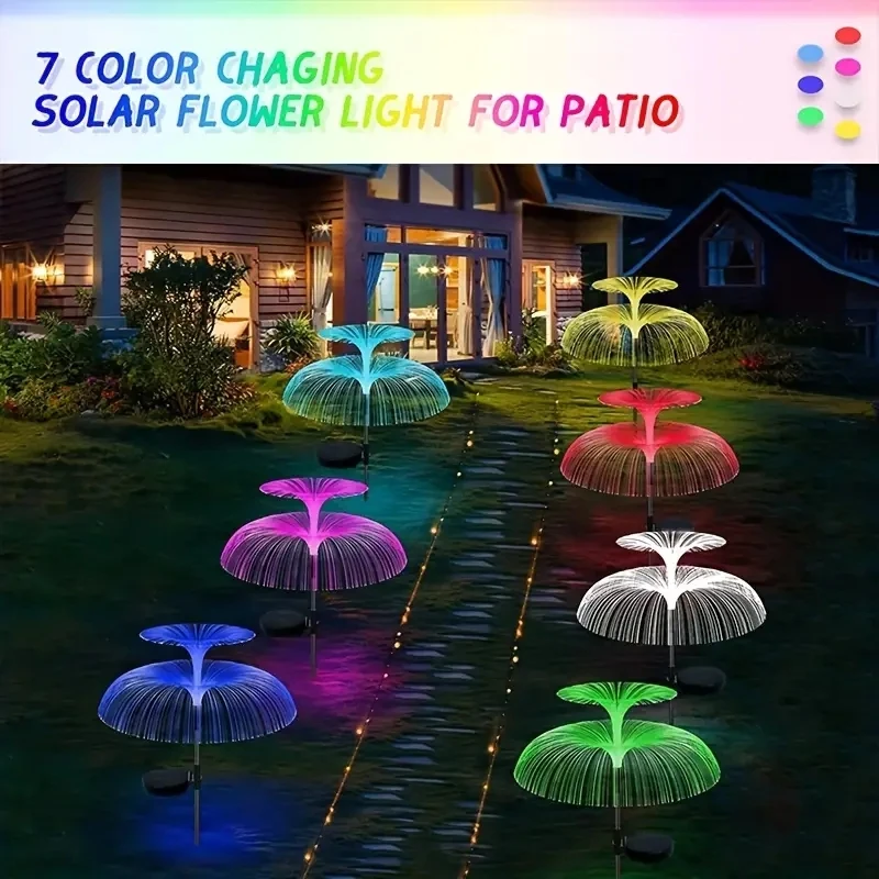 1PC Outdoor Solar Garden Lights 7 Colors Variable Solar Stake Jellyfish Reed Lights Solar Outdoor Color Changing Lights