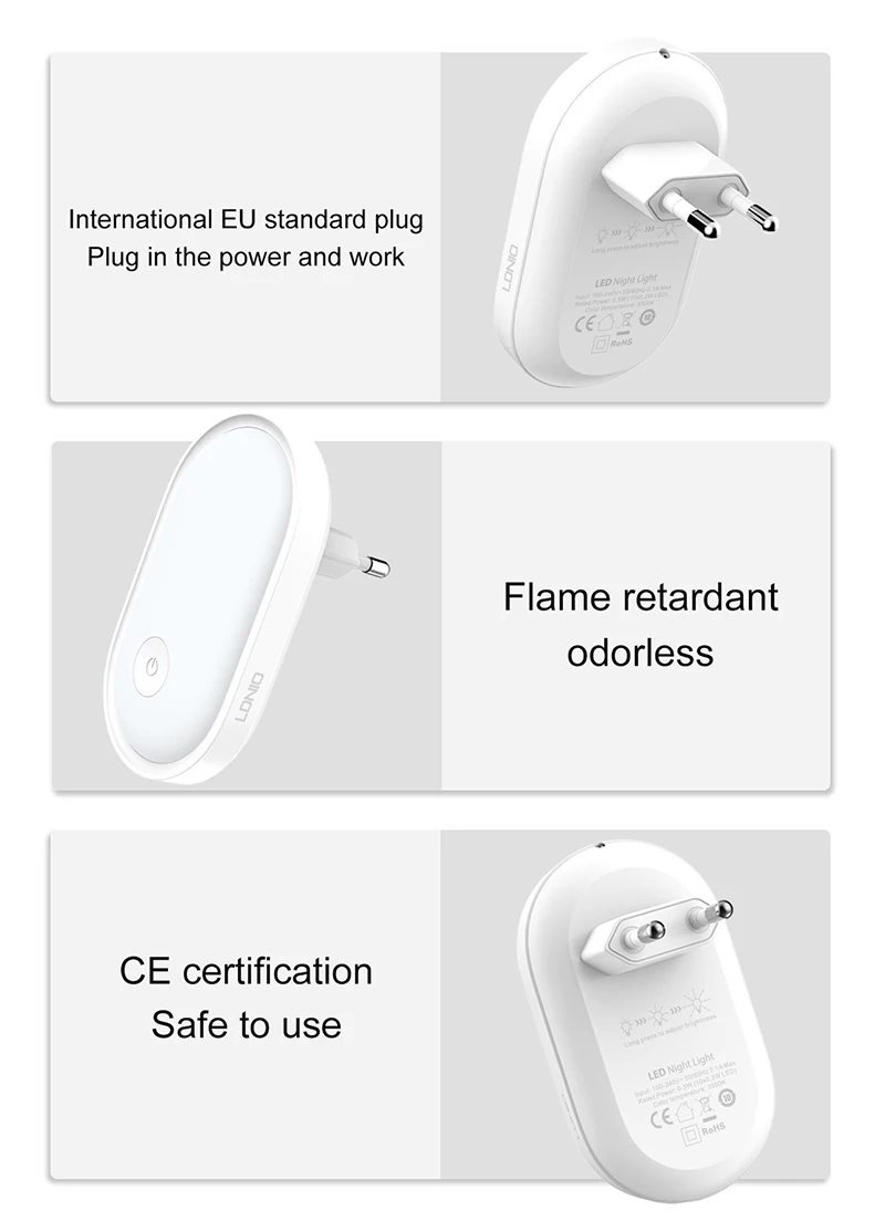 LED Night Light Wall Lamp EU Plug Light Control Induction Energy Saving Environmental Protection Bedroom Lamp Home Decor