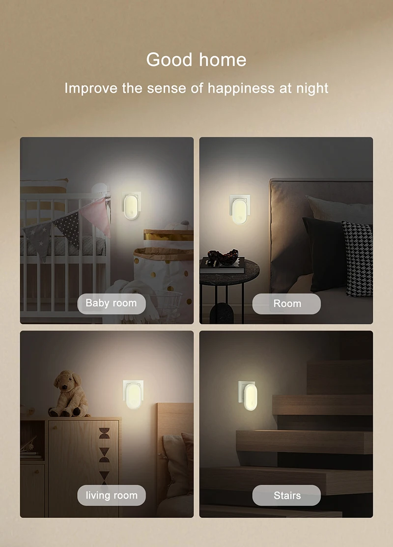 LED Night Light Wall Lamp EU Plug Light Control Induction Energy Saving Environmental Protection Bedroom Lamp Home Decor