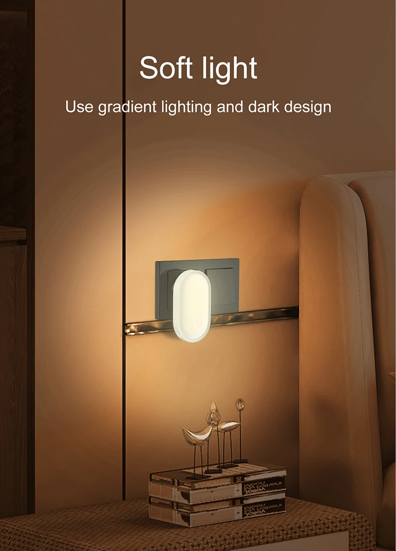 LED Night Light Wall Lamp EU Plug Light Control Induction Energy Saving Environmental Protection Bedroom Lamp Home Decor