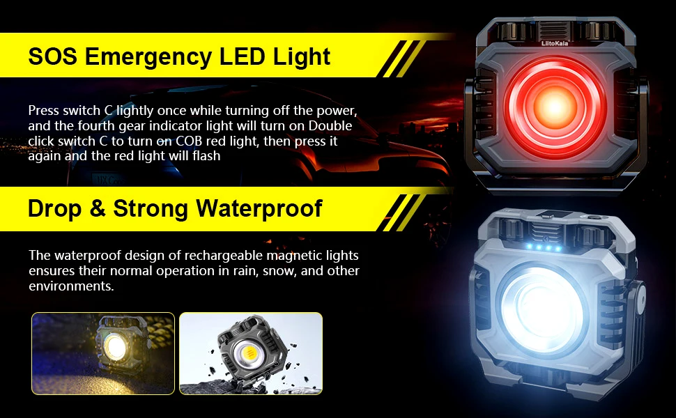 LiitoKala LF-786 Work Lights+26650 5000mAh Battery Rechargeable 2700-8000K Temperature Sensitive Magnetic Work Light 360° Rotata