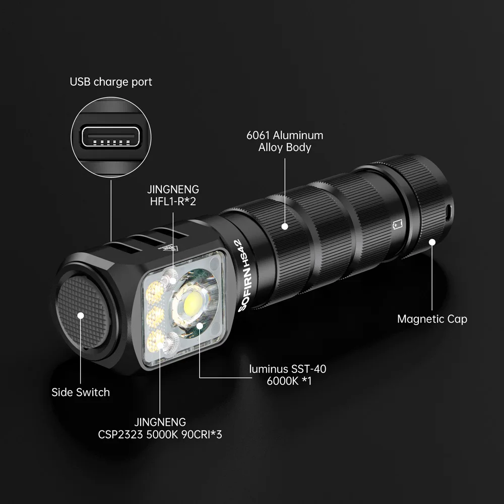 SOFIRN HS42 2100lm 6000K Multi Light Sources 3000mah Headlamp SST40 LED Red Light Torch USB C Rechargeable
