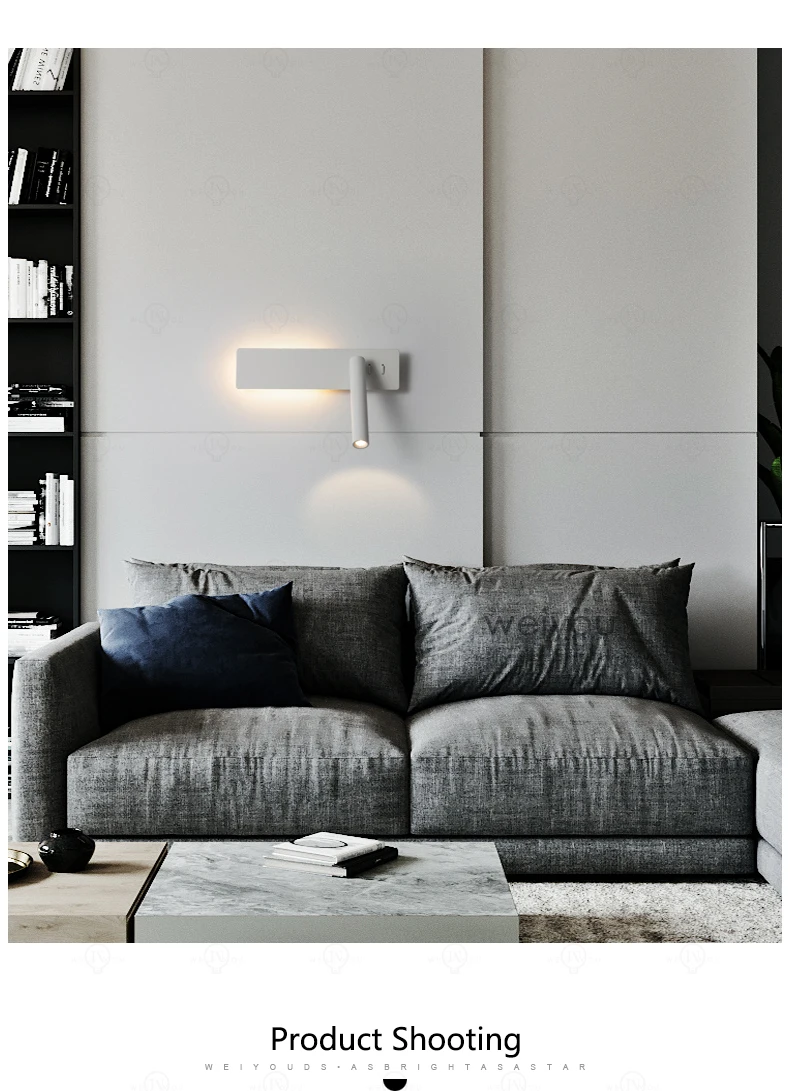 White Nordic LED Bedside Wall Lamp Adjustable Rotatable Angle With Switch Bedroom Reading Light Living Room Study Wall Sconce