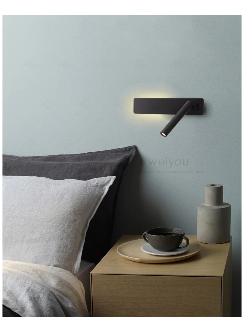 White Nordic LED Bedside Wall Lamp Adjustable Rotatable Angle With Switch Bedroom Reading Light Living Room Study Wall Sconce