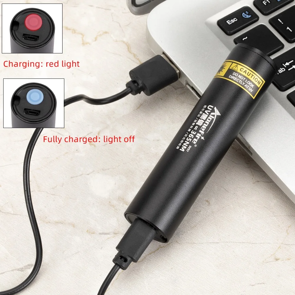 3W 365nm UV Flashlight USB Rechargeable Ultraviolet Torch Pets Urine Cat Tinea Money Ore Scorpion Detection Black Light SV57