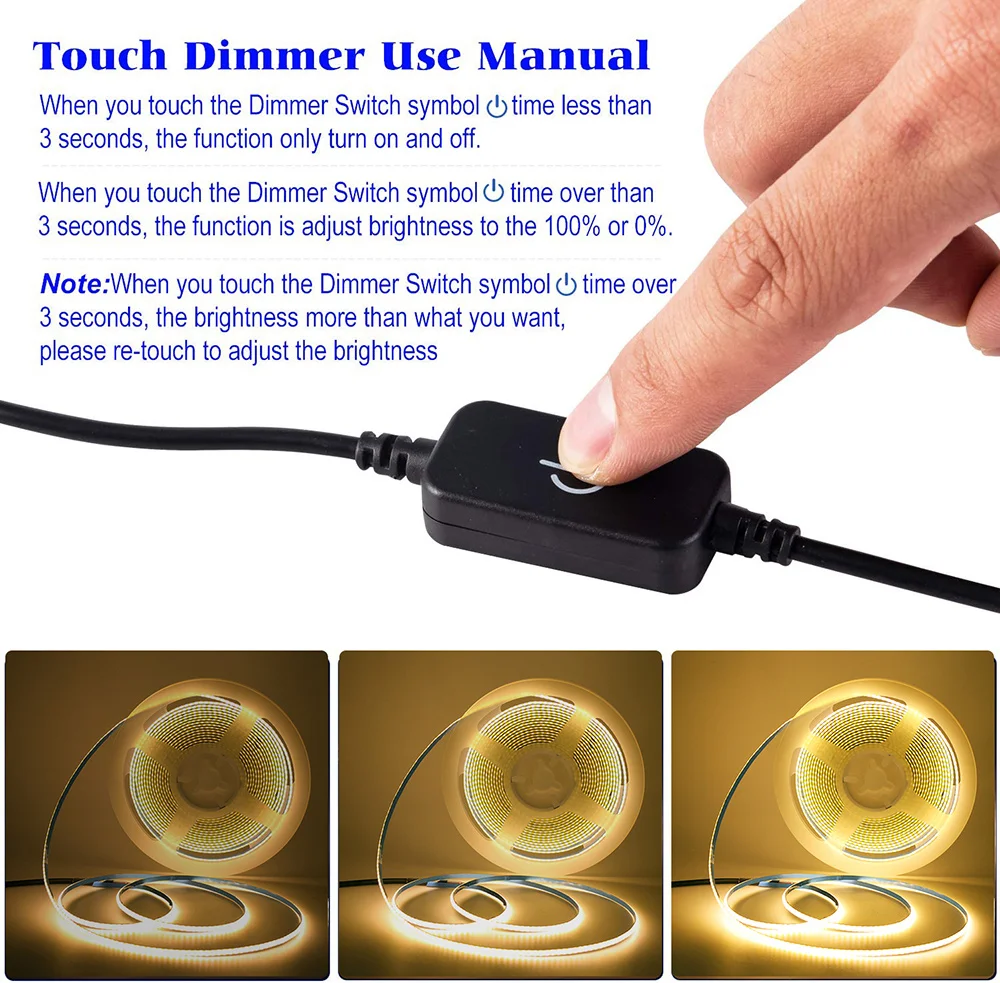 5V USB 3mm PCB COB LED Strip Light with Switch Dimmer Remote Control 320 LEDs High Density Linear Lighting Flexible Tape Lamp