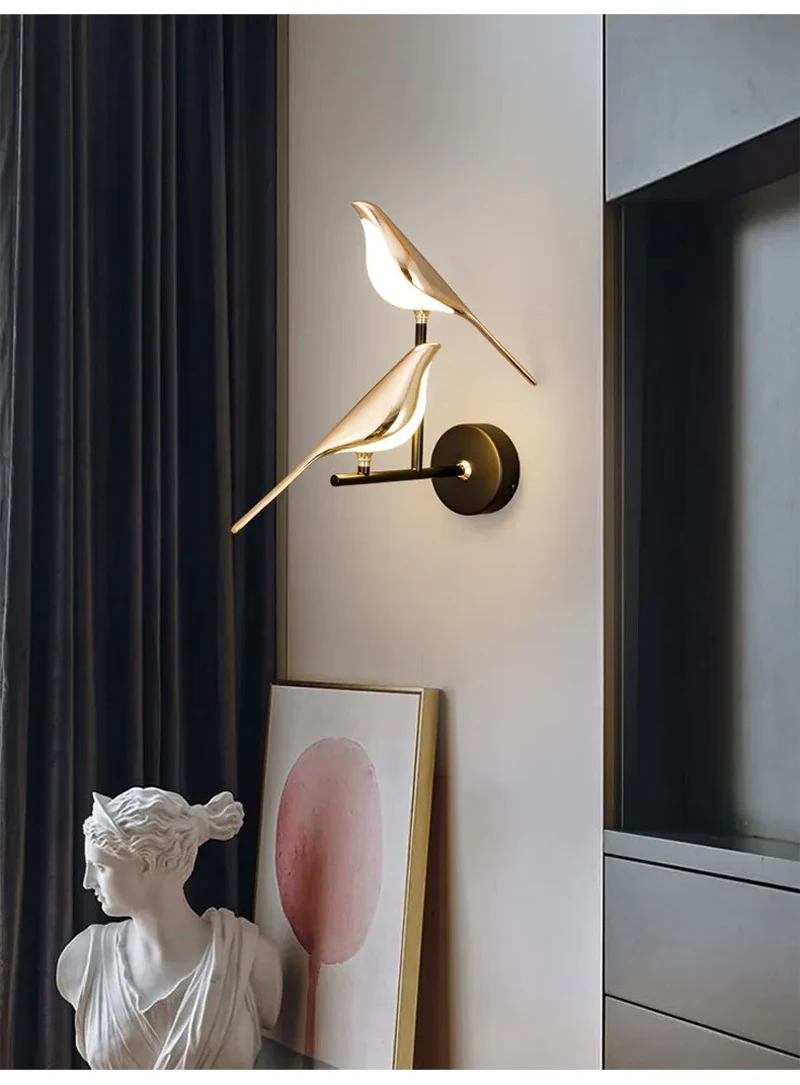 Nordic Golden Bird LED Wall Lights Parlor Bar Creative Wall Lamps Novelty Sconces Bedroom Bedside Lamp Living Room Decoration