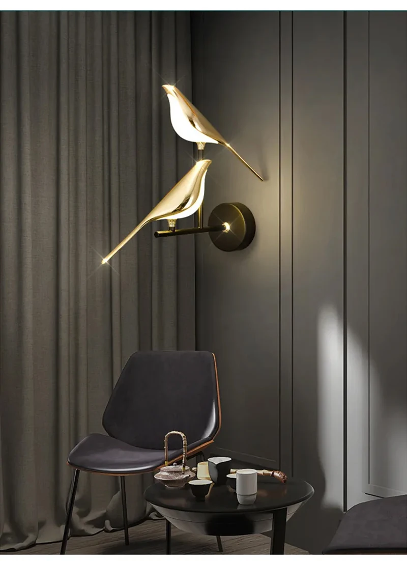Nordic Golden Bird LED Wall Lights Parlor Bar Creative Wall Lamps Novelty Sconces Bedroom Bedside Lamp Living Room Decoration