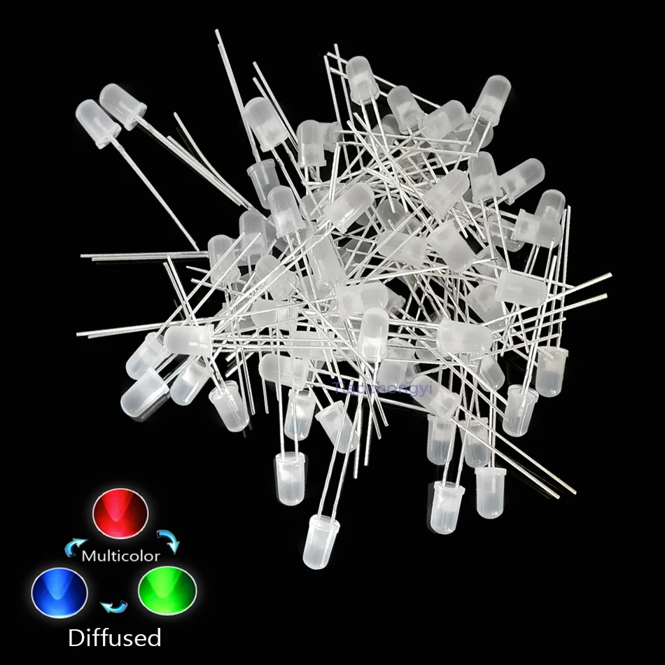 5mm Multicolor Slow/Fast Flashing RGB LED Diode Blinking Light Emitting Diodes 2 Pins Clear Round Lens