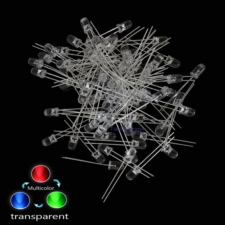 5mm Multicolor Slow/Fast Flashing RGB LED Diode Blinking Light Emitting Diodes 2 Pins Clear Round Lens