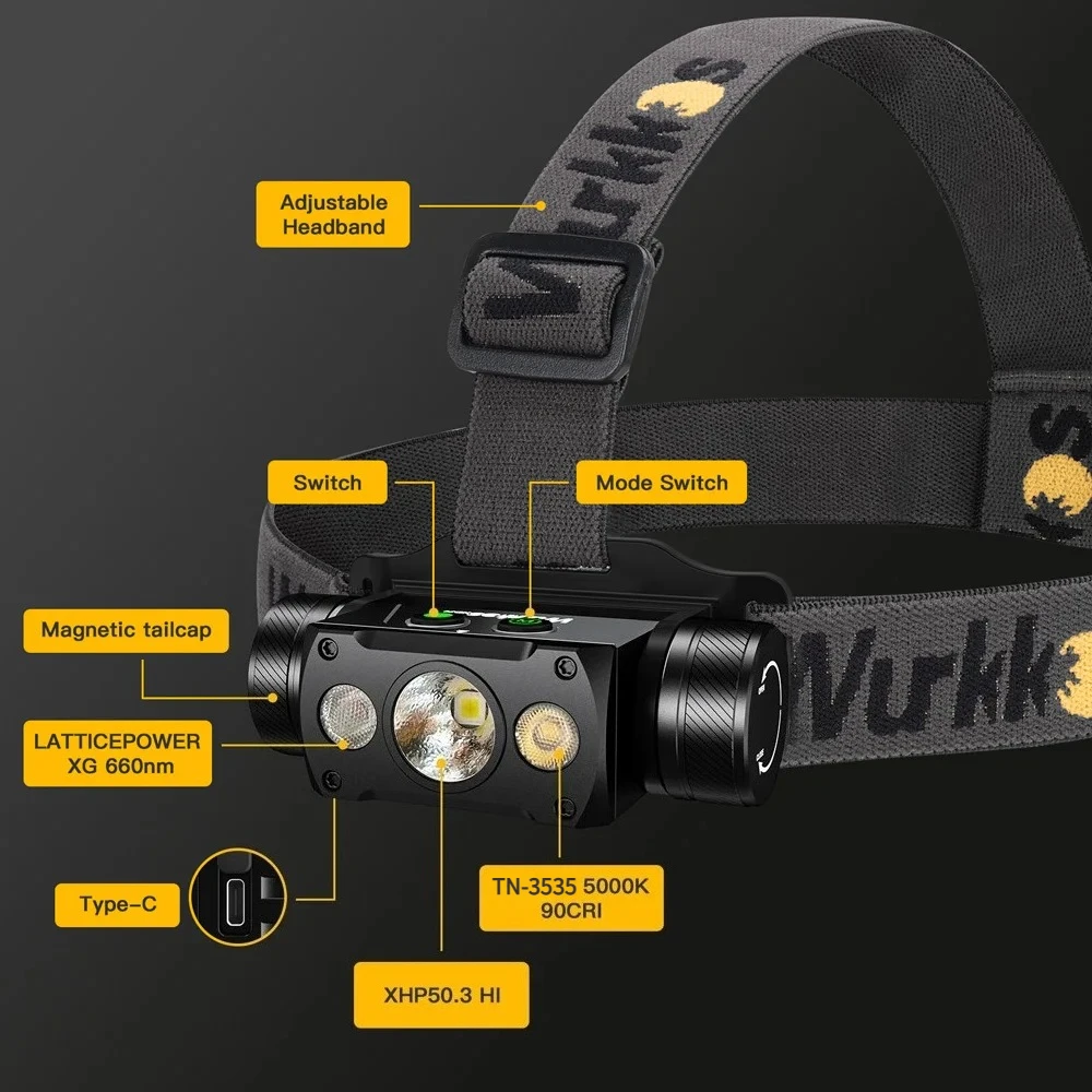 Wurkkos HD50 21700 Fishing Flashlight 4000LM IP67 Headlamp EDC Camping Hiking LED Lights XHP50.3 HI+TN-3535+660nm Magnetic Tail