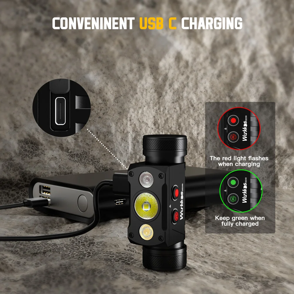 Wurkkos HD50 21700 Fishing Flashlight 4000LM IP67 Headlamp EDC Camping Hiking LED Lights XHP50.3 HI+TN-3535+660nm Magnetic Tail