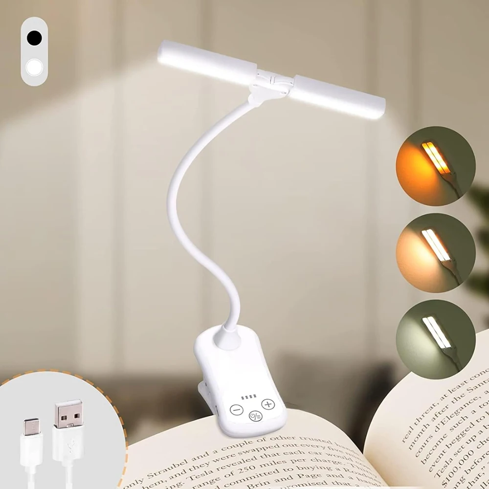 New 3 Colors 8 Brightness 14 LED Clip On Book Light Usb Rechargeable Night Light Portable Reading Light Book Lamp Mini Desk Lamp