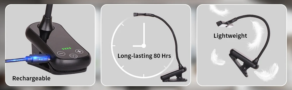 New 3 Colors 8 Brightness 14 LED Clip On Book Light Usb Rechargeable Night Light Portable Reading Light Book Lamp Mini Desk Lamp