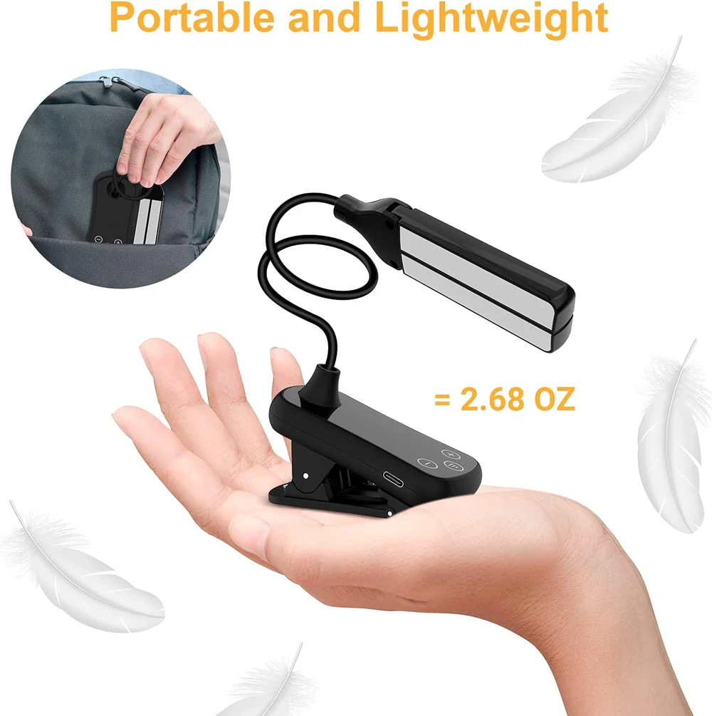 New 3 Colors 8 Brightness 14 LED Clip On Book Light Usb Rechargeable Night Light Portable Reading Light Book Lamp Mini Desk Lamp