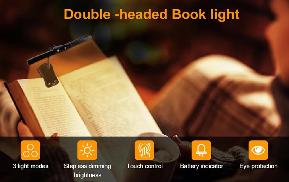 New 3 Colors 8 Brightness 14 LED Clip On Book Light Usb Rechargeable Night Light Portable Reading Light Book Lamp Mini Desk Lamp