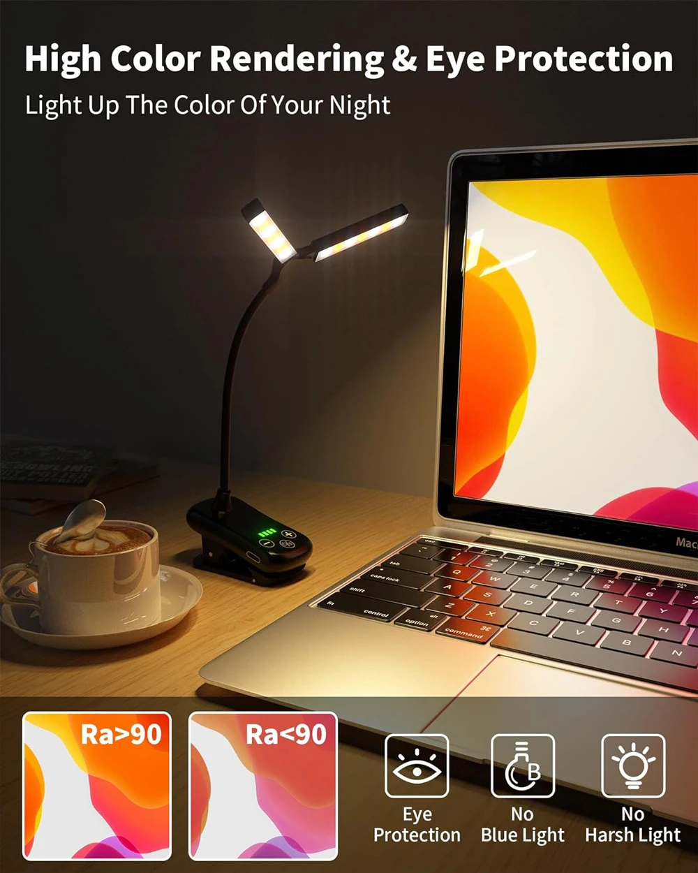 New 3 Colors 8 Brightness 14 LED Clip On Book Light Usb Rechargeable Night Light Portable Reading Light Book Lamp Mini Desk Lamp