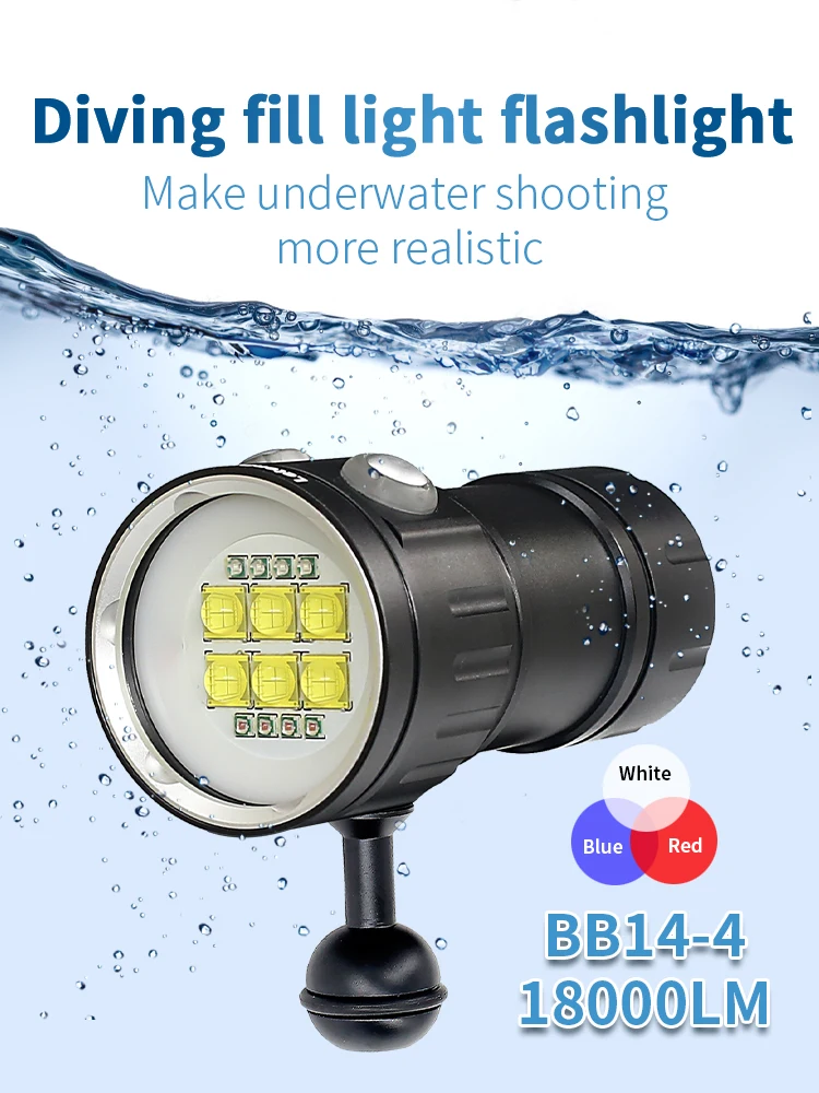 Professional Underwater 27 LED Photography Light Highlight Lamp 20000Lumens Diving Flashlight 100M Waterproof Video Camera Torch