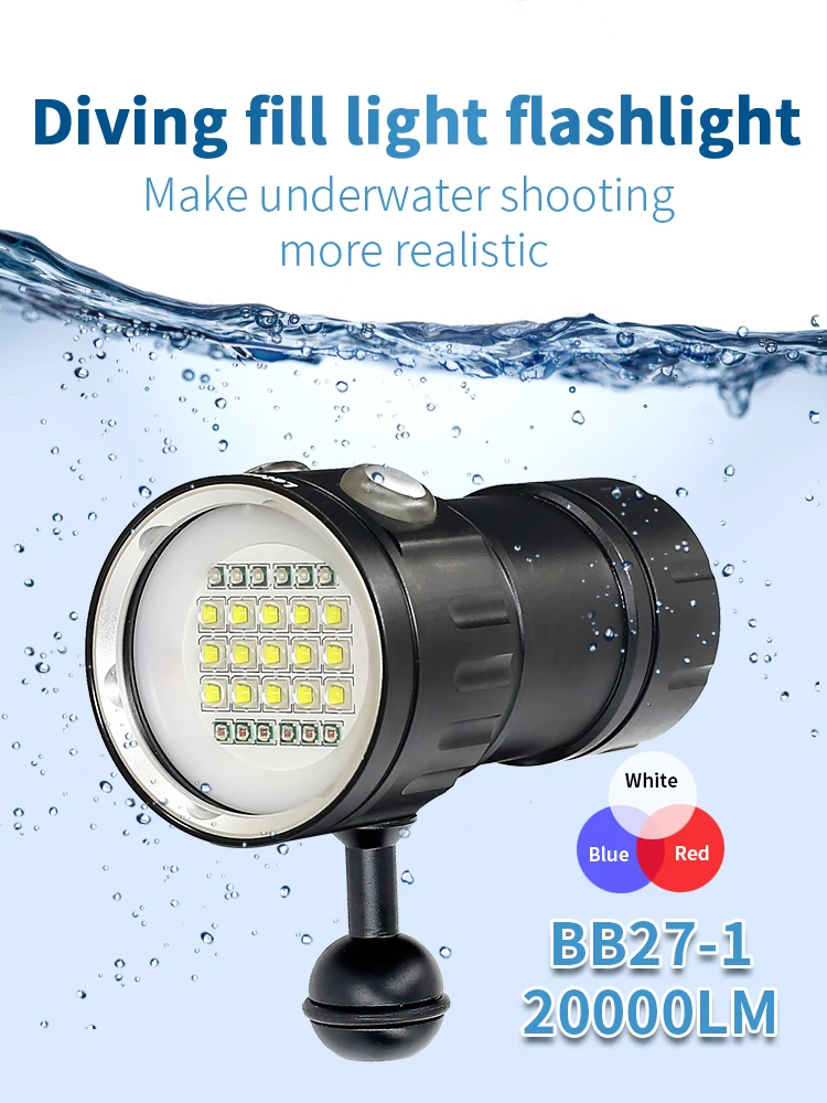 Professional Underwater 27 LED Photography Light Highlight Lamp 20000Lumens Diving Flashlight 100M Waterproof Video Camera Torch