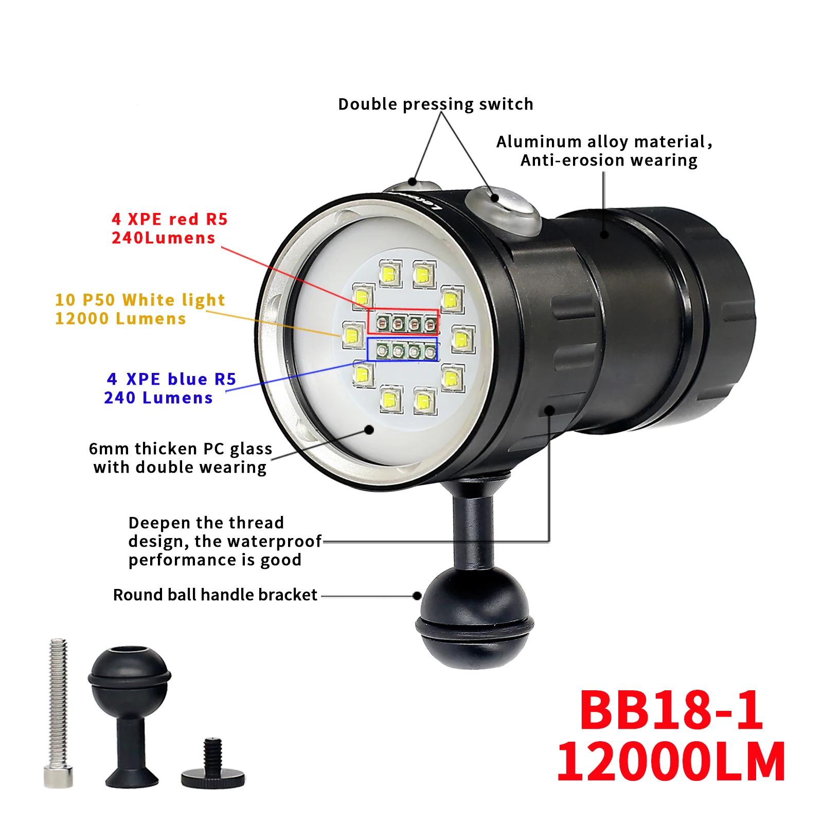 Professional Underwater 27 LED Photography Light Highlight Lamp 20000Lumens Diving Flashlight 100M Waterproof Video Camera Torch