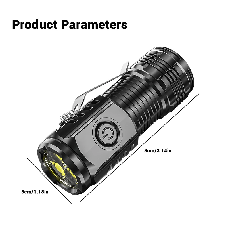 Super Bright Mini 3LED Flashlight With Pen Clip And Tail Magnet,Builtin Battery USB Charge Outdoor Portable Torch Emergency Lamp