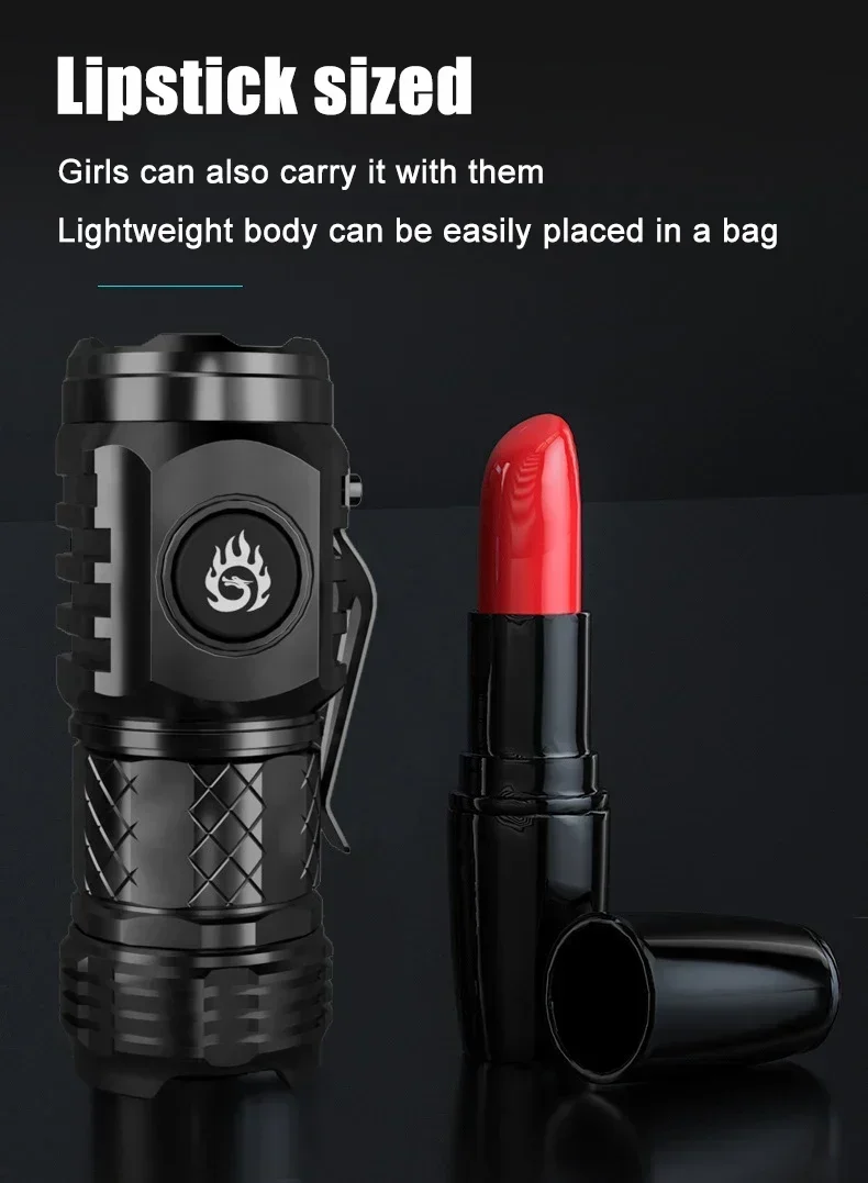 Super Bright Mini 3LED Flashlight With Pen Clip And Tail Magnet,Builtin Battery USB Charge Outdoor Portable Torch Emergency Lamp