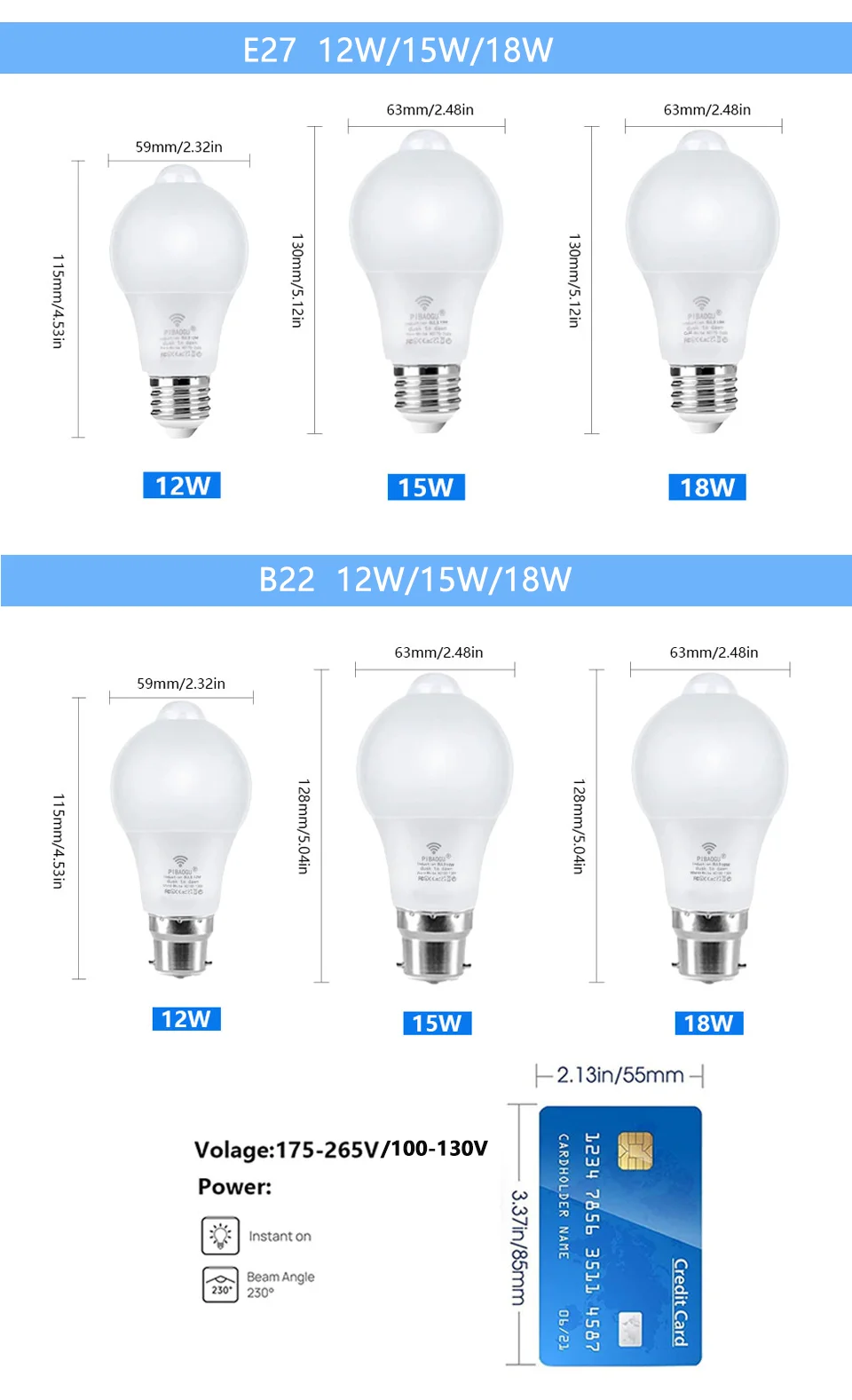 Motion Sensor LED Light 220V 110V E27 B22 12W 15W 18W LED Lamp Auto Smart Infrared LED Bulb Energy Saving Bombillas Home Porch