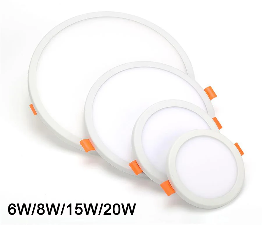 AC 85-265V Ultra Thin Round/Square LED Panel Light 6W 8W 15W 20W Aluminum Ceiling Recessed Downlight open hole adjustable White