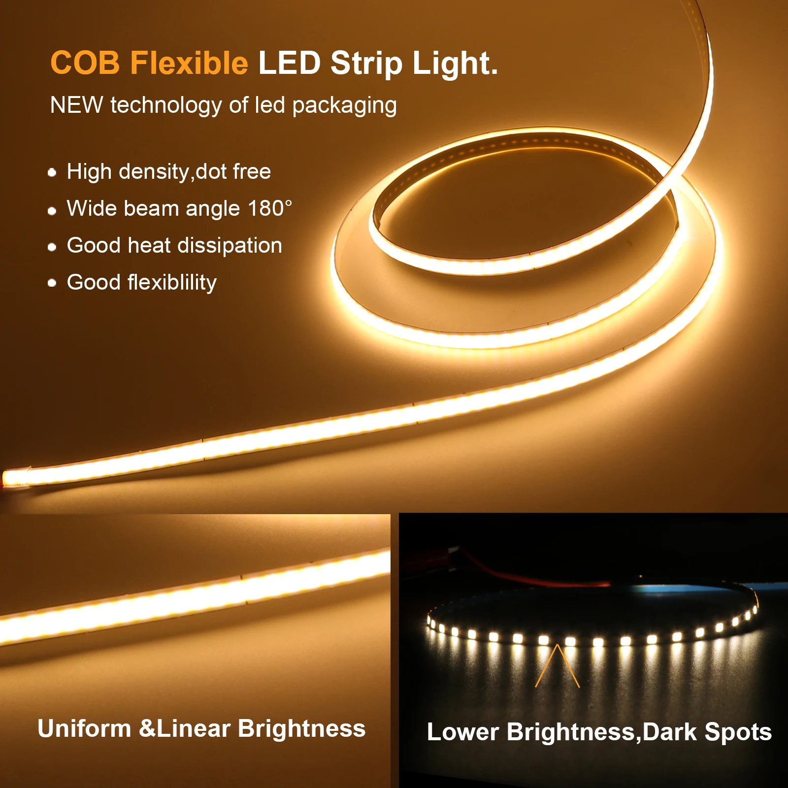 DC5V USB COB LED Strip 3mm 5mm 8mm Width 12V 320LEDs Flexible LED Strip Light with Adhesive High Density Linear Lighting
