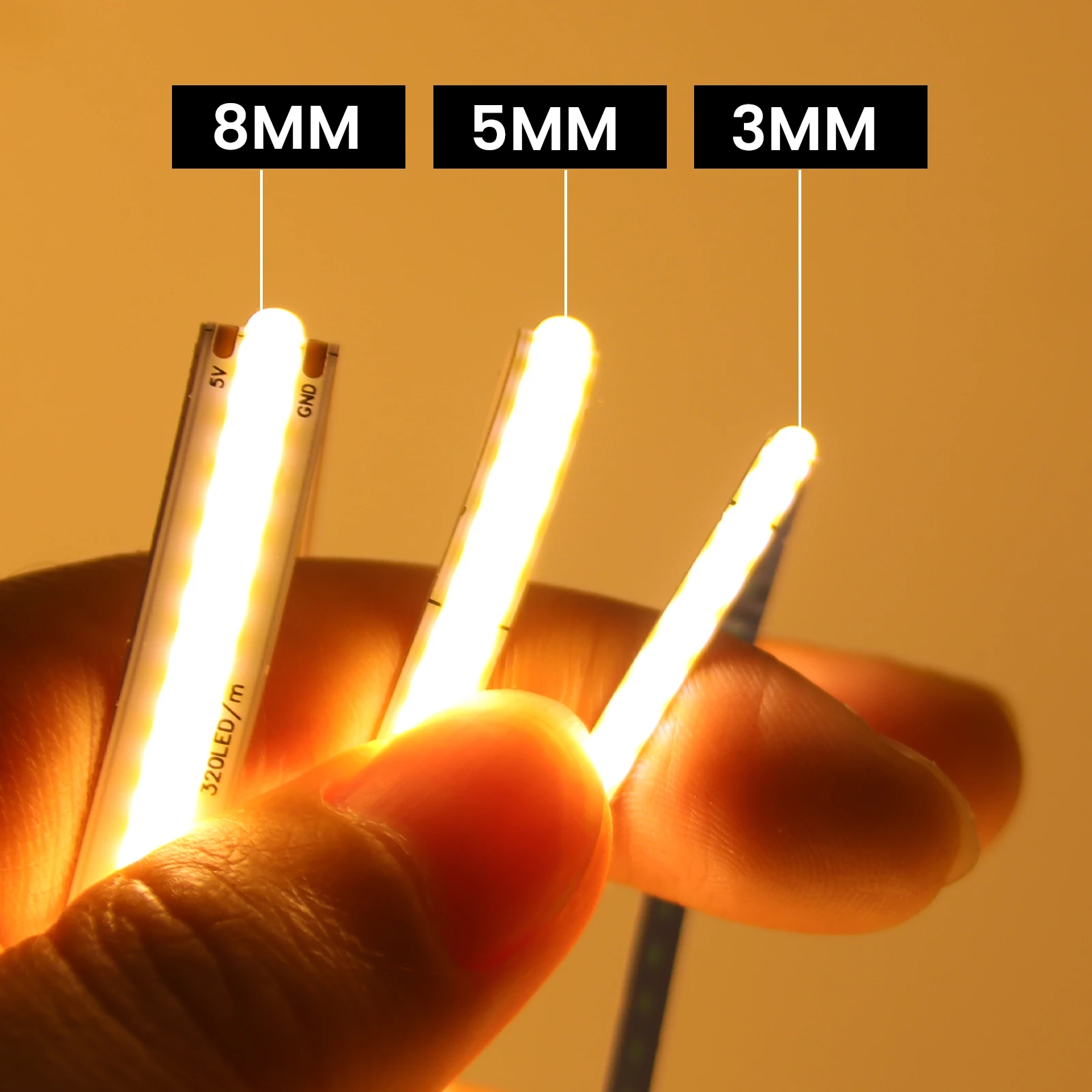 DC5V USB COB LED Strip 3mm 5mm 8mm Width 12V 320LEDs Flexible LED Strip Light with Adhesive High Density Linear Lighting