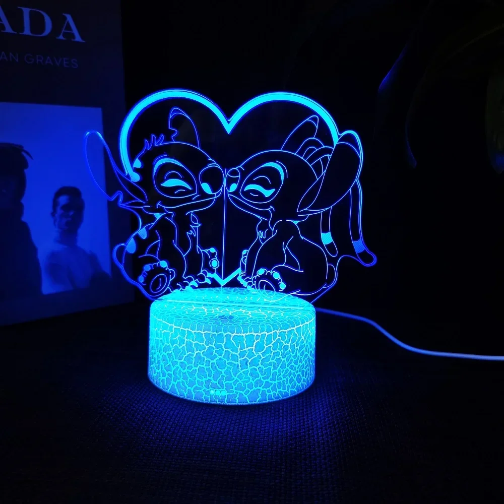 Ange & stitch 3D night light with colour changing acrylic rgb led gadget light for kids room decoration, gift for boys and girls