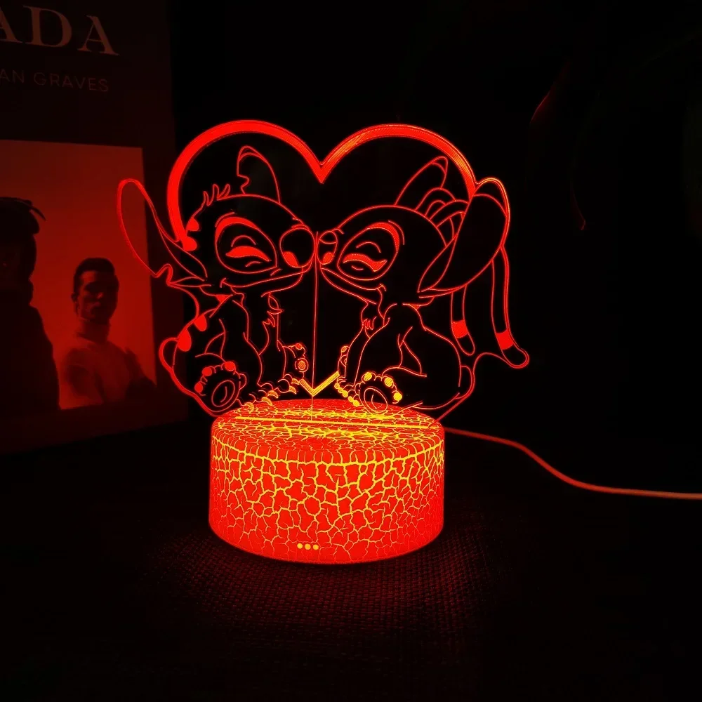 Ange & stitch 3D night light with colour changing acrylic rgb led gadget light for kids room decoration, gift for boys and girls