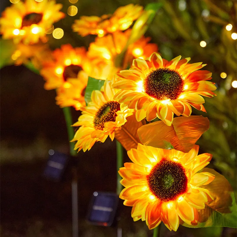LED Solar Sunflower Outdoor Lawn Light IP65 Waterproof Pathway Yard Wedding Holiday Garden Decoration Solar Flowers Lamp