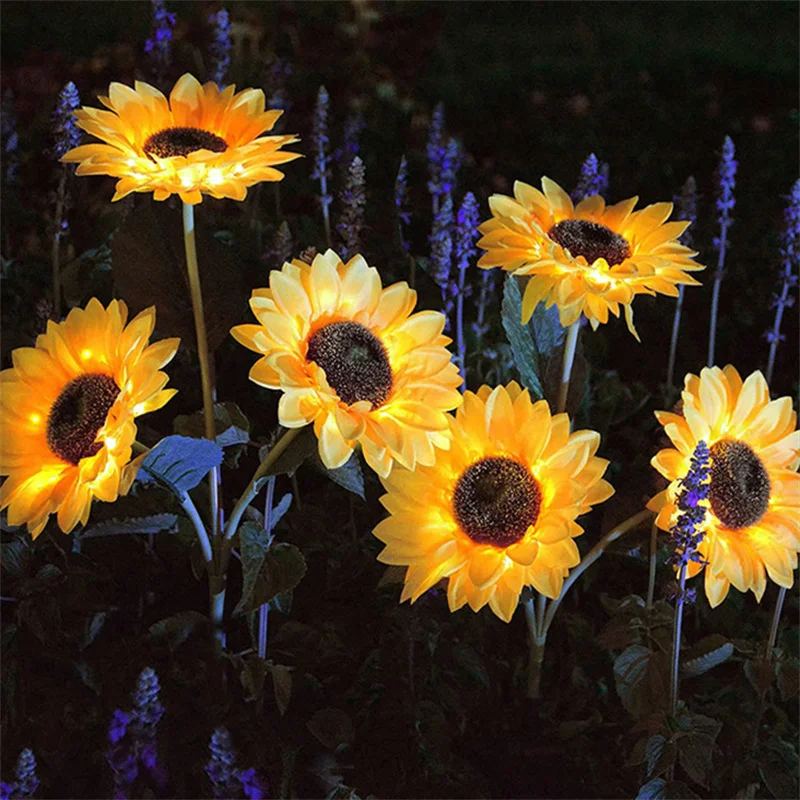 LED Solar Sunflower Outdoor Lawn Light IP65 Waterproof Pathway Yard Wedding Holiday Garden Decoration Solar Flowers Lamp