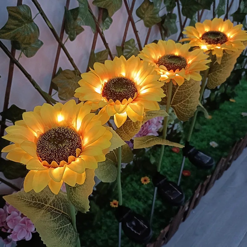 LED Solar Sunflower Outdoor Lawn Light IP65 Waterproof Pathway Yard Wedding Holiday Garden Decoration Solar Flowers Lamp