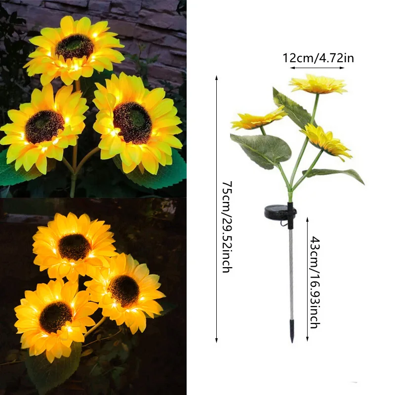LED Solar Sunflower Outdoor Lawn Light IP65 Waterproof Pathway Yard Wedding Holiday Garden Decoration Solar Flowers Lamp