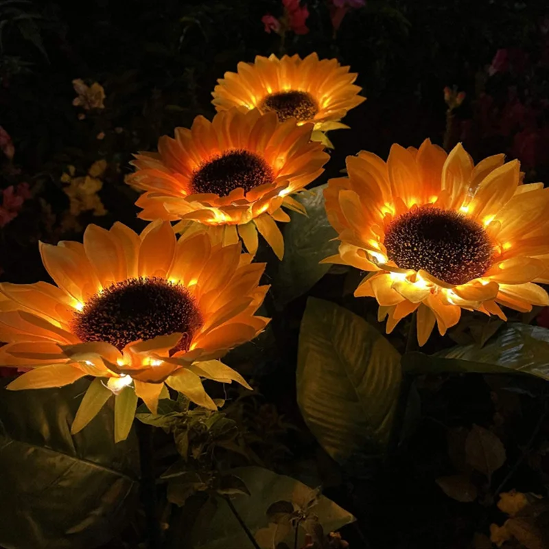 LED Solar Sunflower Outdoor Lawn Light IP65 Waterproof Pathway Yard Wedding Holiday Garden Decoration Solar Flowers Lamp