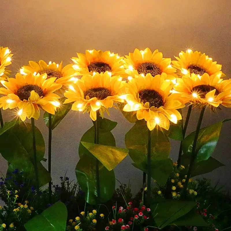 LED Solar Sunflower Outdoor Lawn Light IP65 Waterproof Pathway Yard Wedding Holiday Garden Decoration Solar Flowers Lamp