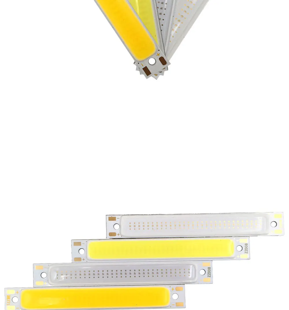 10pcs 60x8mm 2V 3V LED COB Light 3.7V Chip On Board Light Bar Warm Cold White Blue Red Color 1W 3W LED Lighting Work Lamp DIY