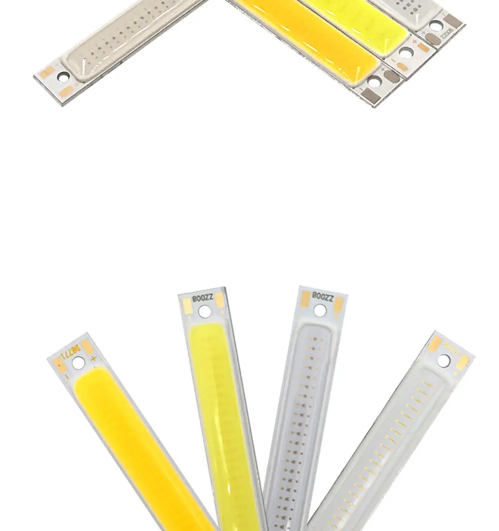 10pcs 60x8mm 2V 3V LED COB Light 3.7V Chip On Board Light Bar Warm Cold White Blue Red Color 1W 3W LED Lighting Work Lamp DIY