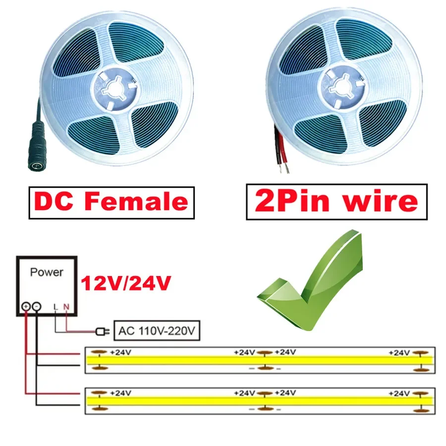 COB LED Strip Lights 320 LEDs/m High Density Flexible Dimmable FCOB Led Tape Colorful Rope Lighting DC12V 24V Red Green Blue