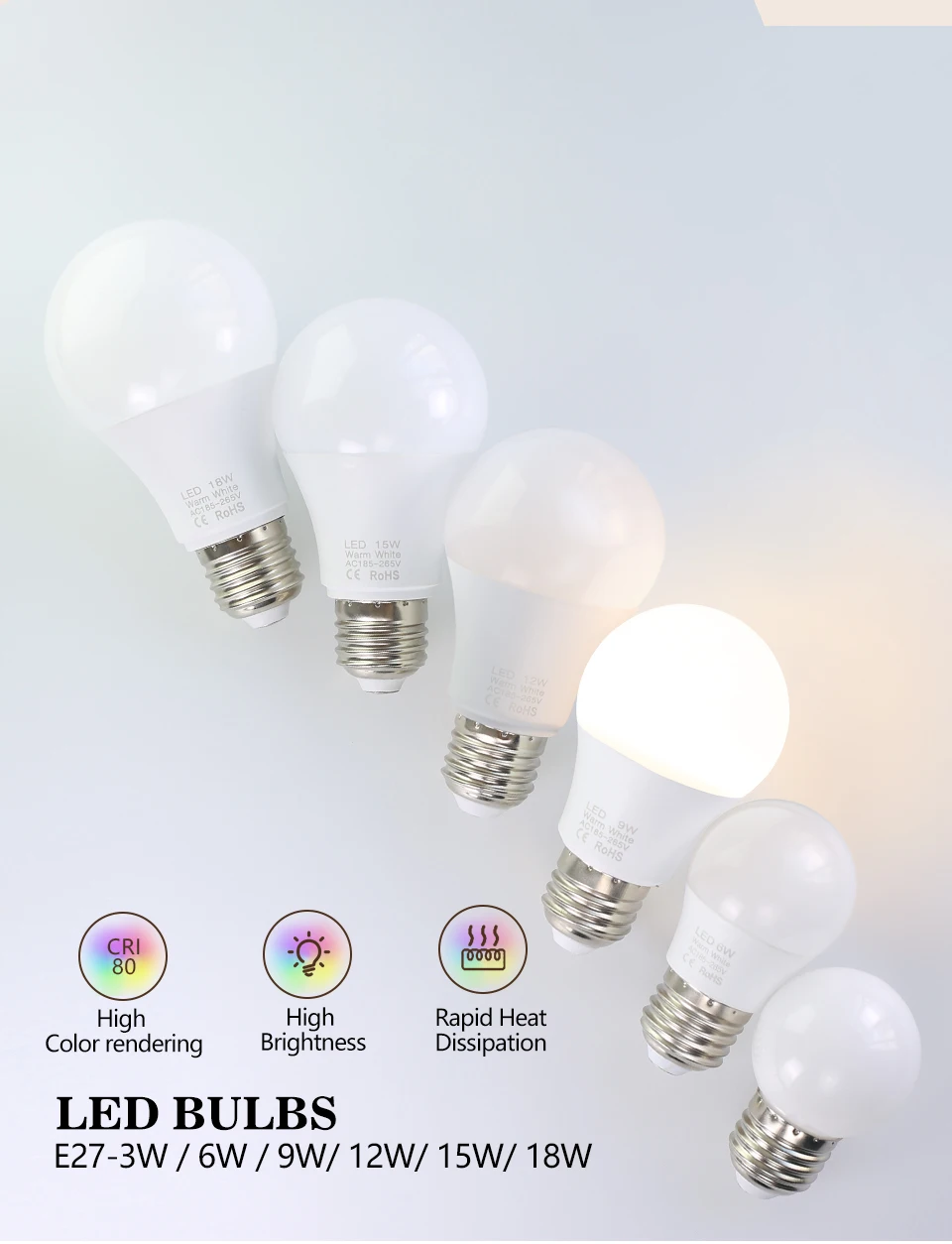 10pcs E27 LED Light Bulbs 220V 240V 18W 15W 12W 9W 6W 3W Spotlight Bulb LED Lamp Lampada Bombillas Lamparas For Home Table Lamp