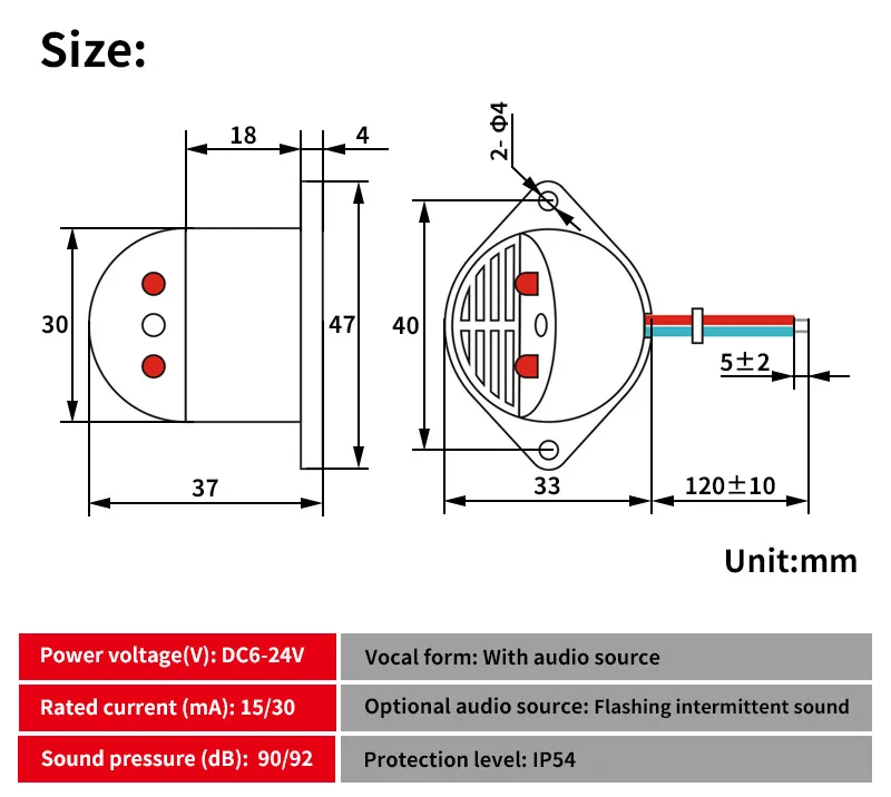 1PCS Minitype Sound And Light Electronic Buzzer ZMQ-2737 DC6-24V IP54 Lamp Burglar Alarm Beep Sound High-decibel Warning Device